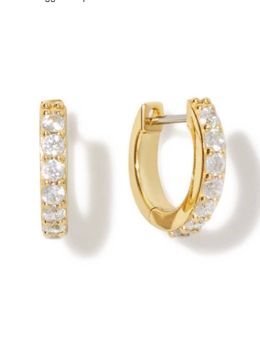 Gold Pavé Crystal Huggie Hoop Earrings - Sparkling Gold Tone